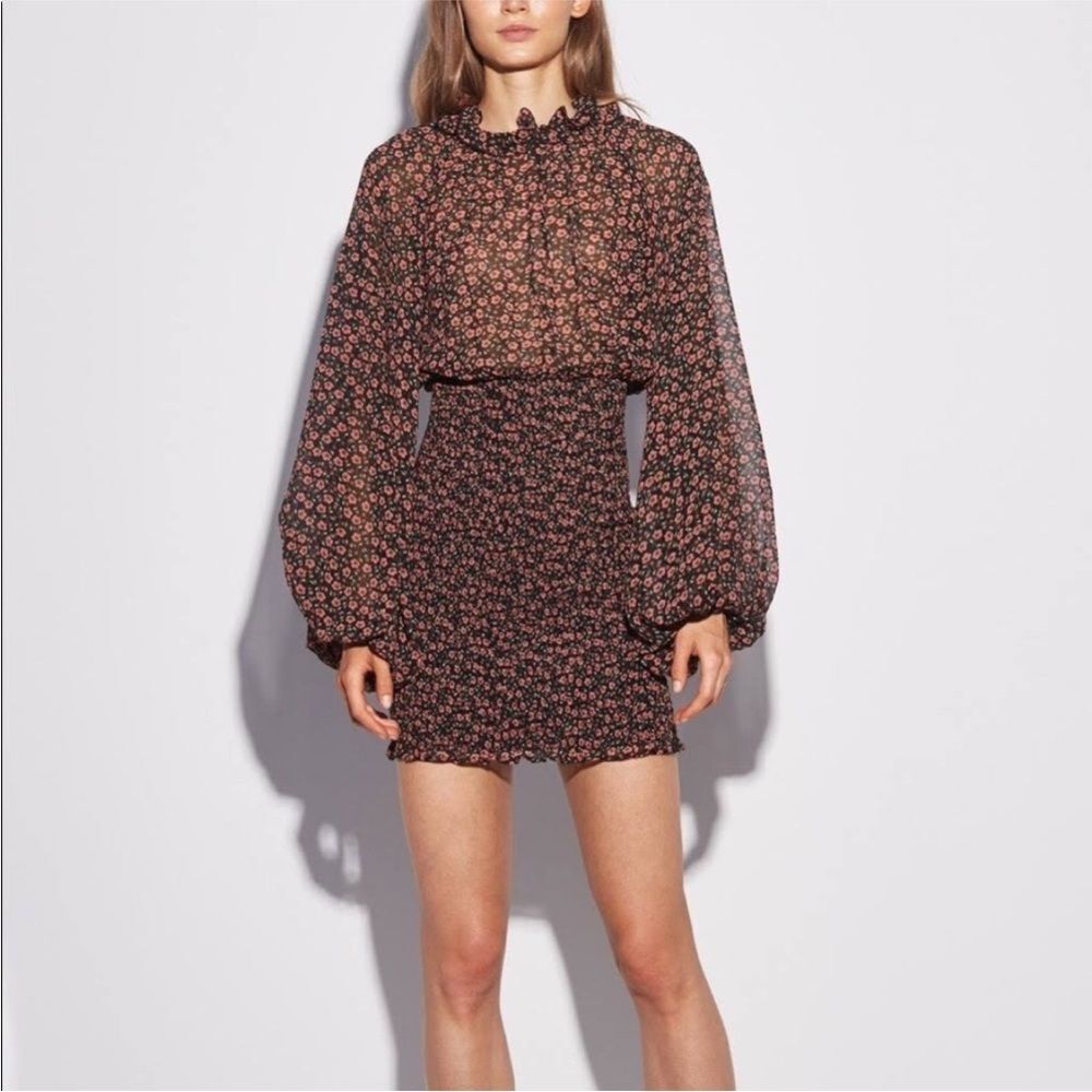 C/MEO Collective Longevity Floral Sheer Smocked Long Sleeve Mini Dress Size M